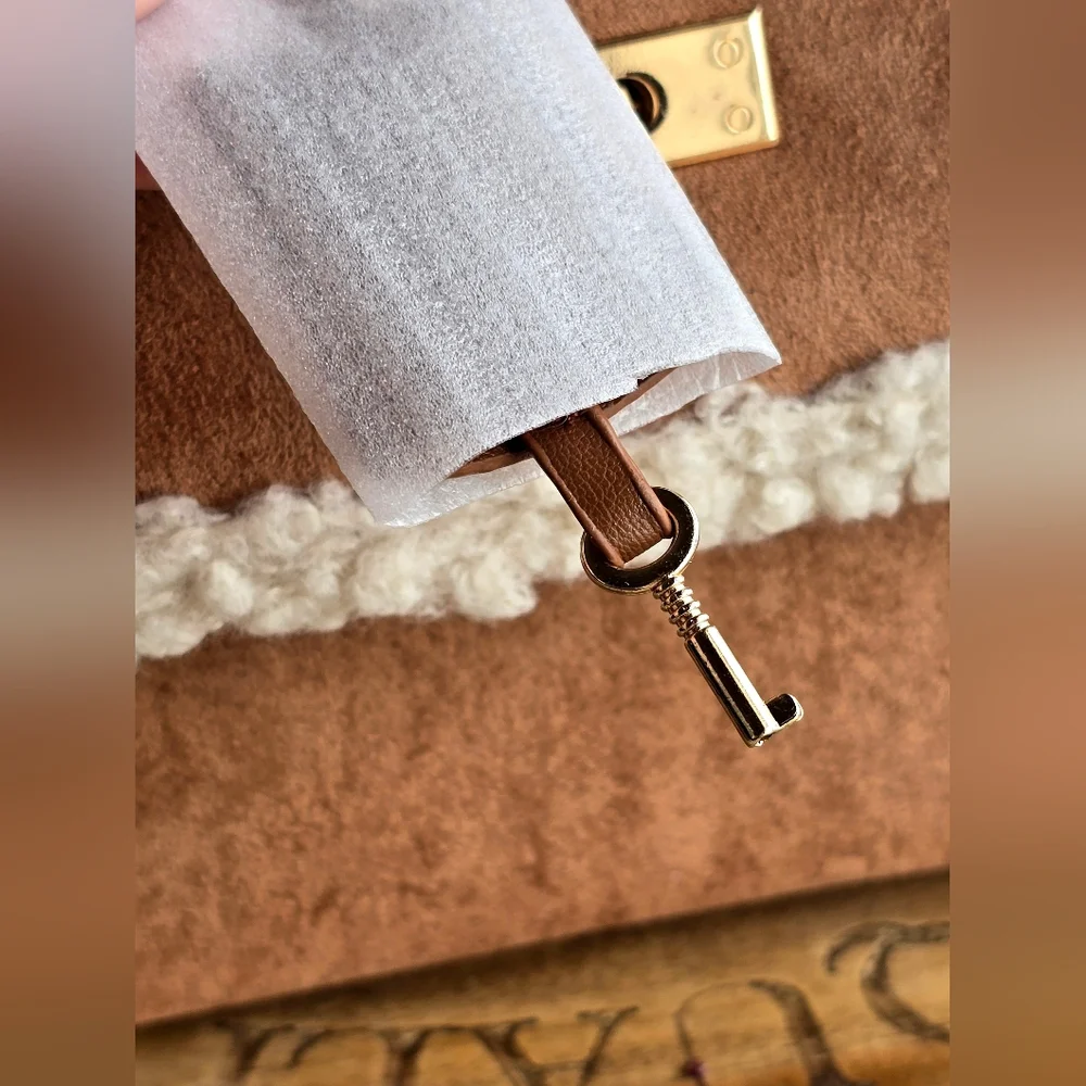 Badgley Mischka Vegan Leather Suede And Shearling Top Handle Cross Body Bag NWT - Picture 5 of 10